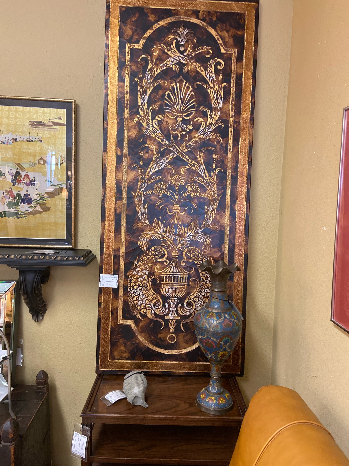 Maitland Smith - Faux Tortoise Shell Pagoda Decorative Wall Panel Art (70x28x1)