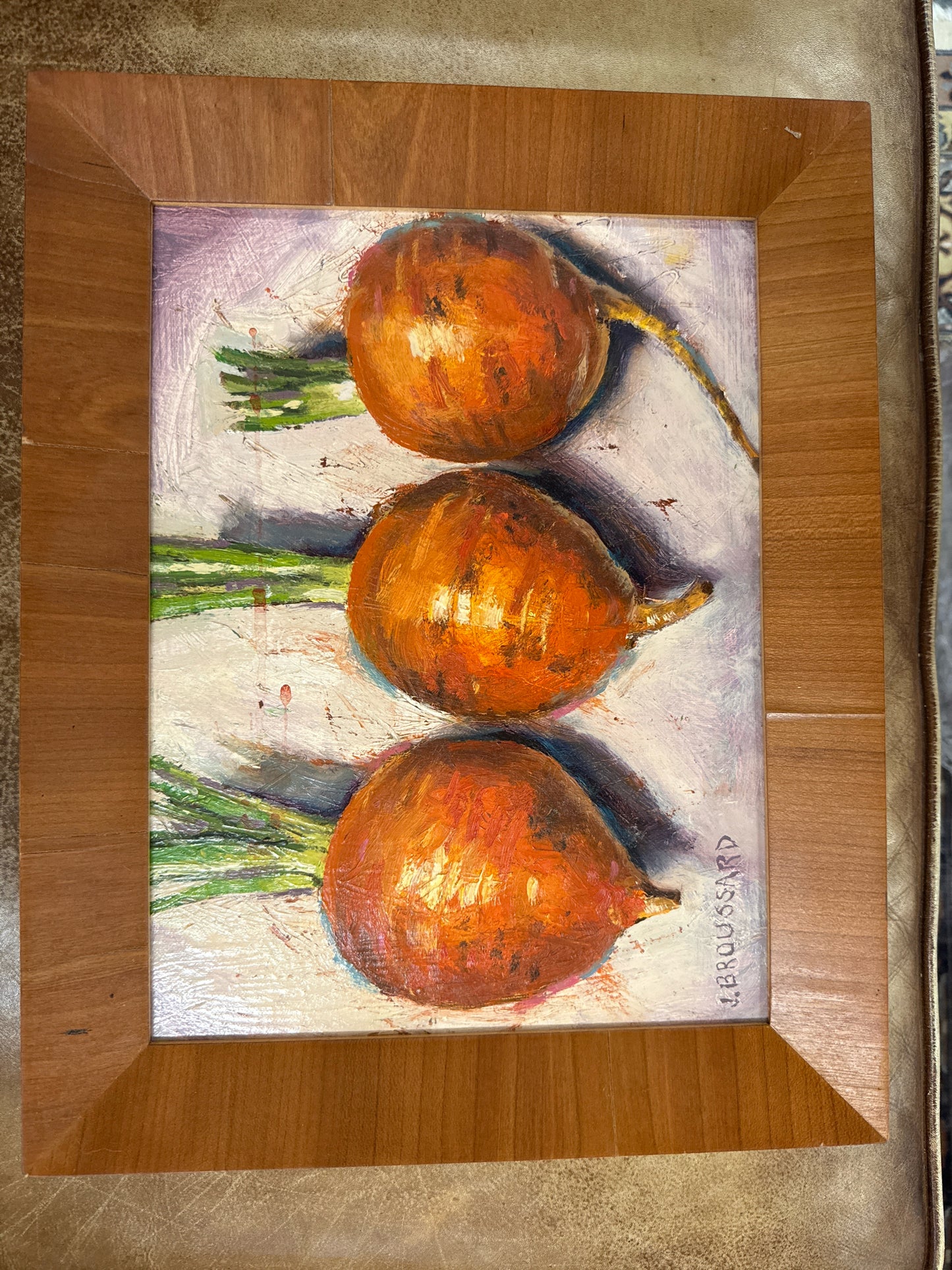 Signed Orig.Oil "Snipped Carrots" in Light Wood Frame by J.Broussard(5x5)