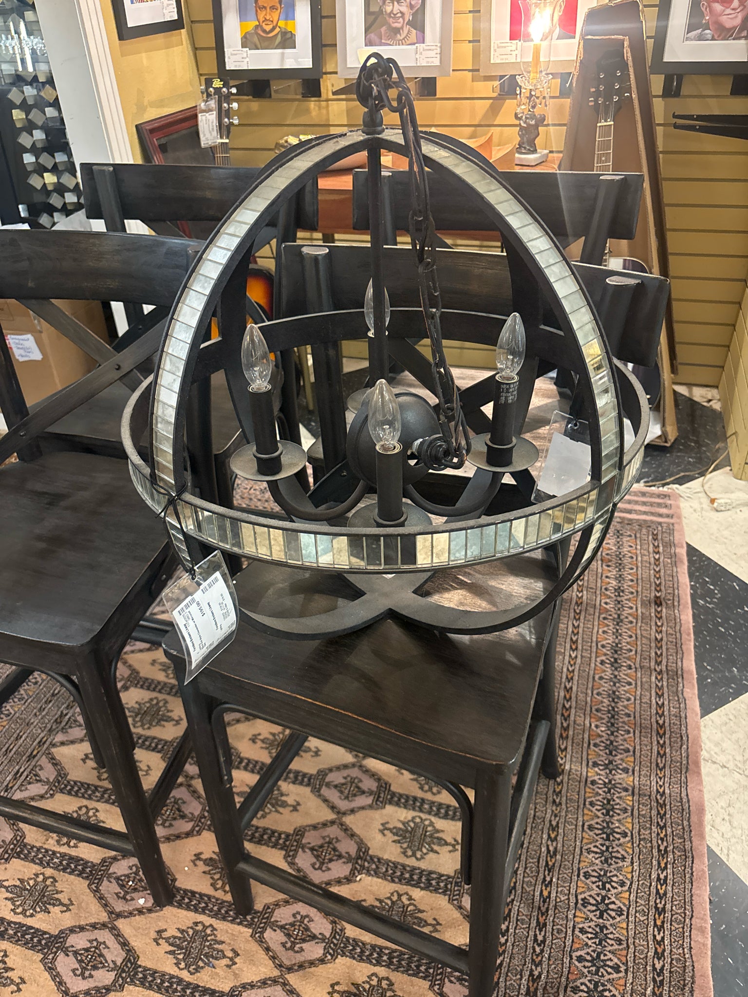 Black Orb Style Chandelier w/ Mirrored Tiles – furniturebrokerslakeway