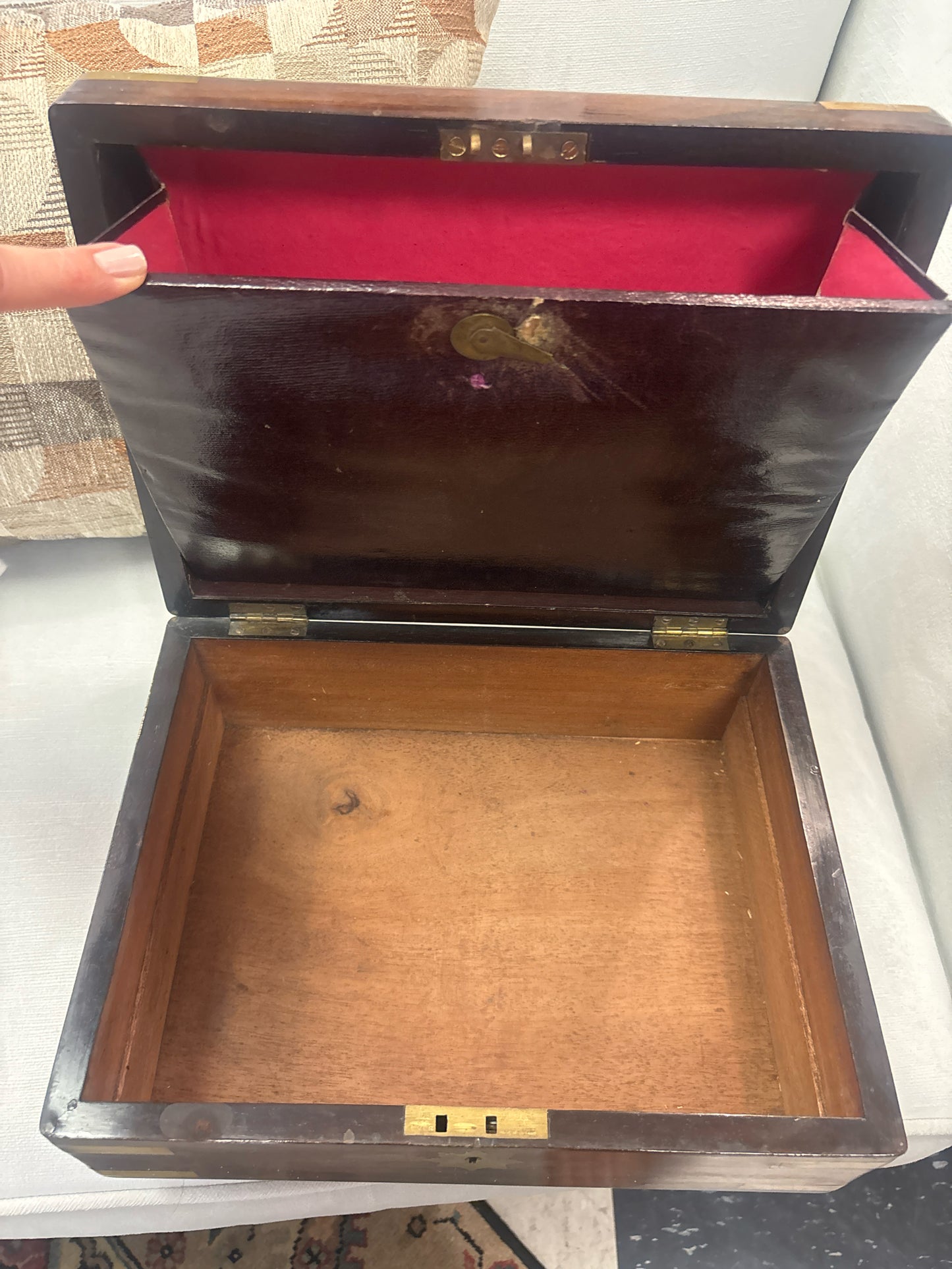 Victorian Era Mahogany Writing Slope/Lap Desk w/ Brass Inlay