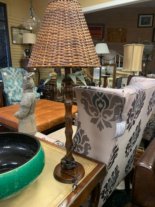 Palm Tree Spindle Wood Light w/ Ratan Shade 30"