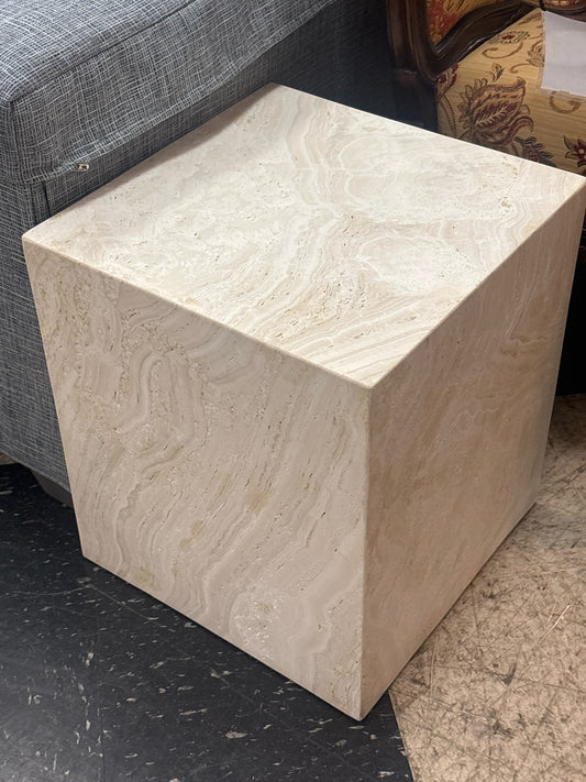 CB2 White Travertine Square Side Tabel (16x16x18)