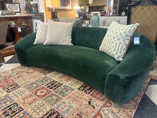 8' Younger & Co Green Velvet Low Profile Curved Sofa