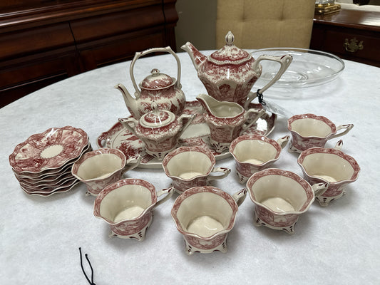 Vintage Burton & Burton Red Toile Coffee/ Tea Set  ( See attached list)