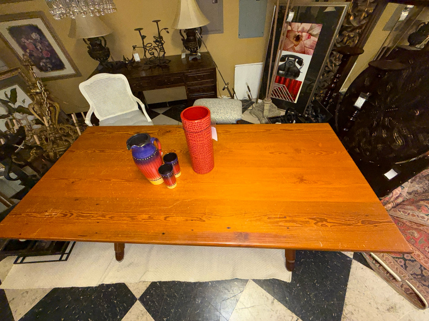 Pine Wood Table Rectangle w/ Pipe X Base