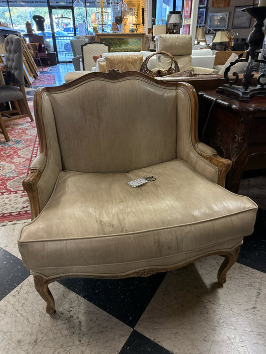 PAIR of Bergere Chairs w/ Jo Burke Skalamandra Leather Upholstery