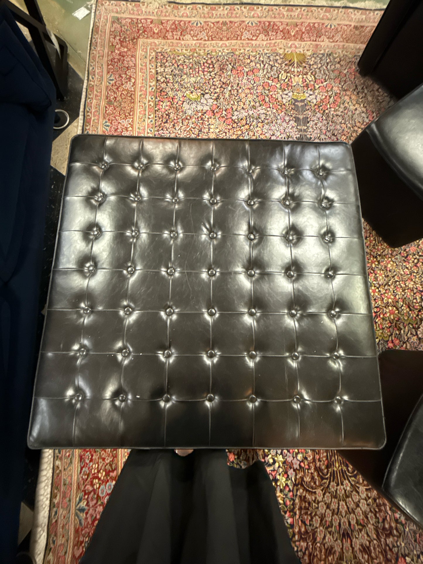 Black Leather Tufted Ottoman