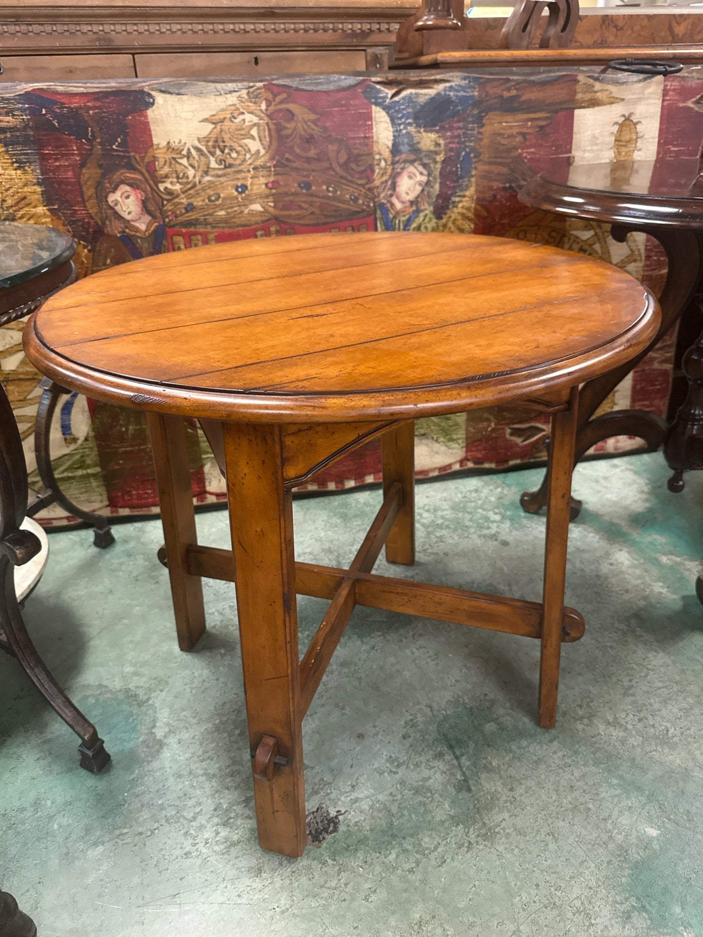30" Ethan Allen Round Wooden Side Table w/Chunky Base