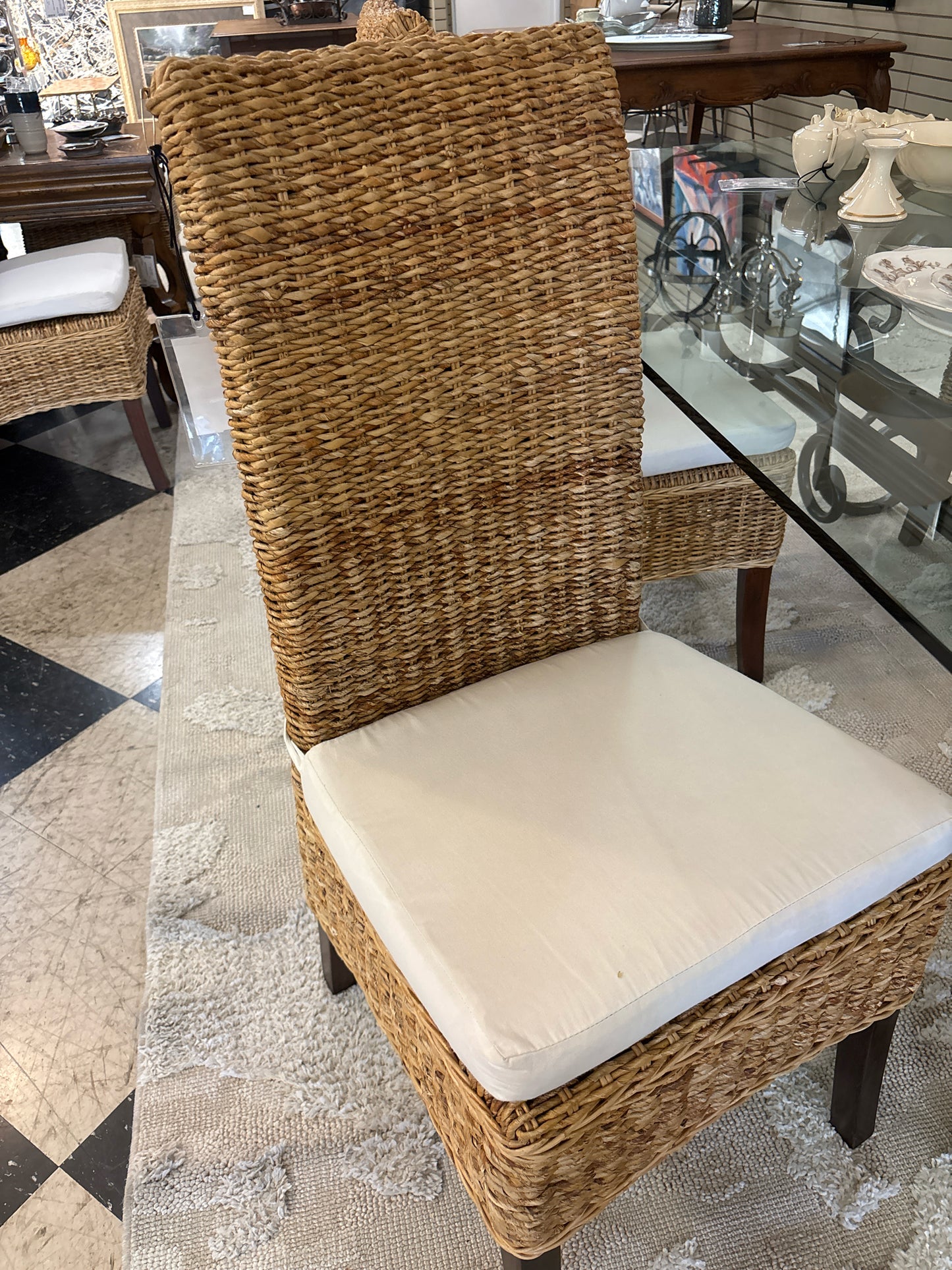 Seagrass Woven Chairs with detachable cushions (Set of 6)