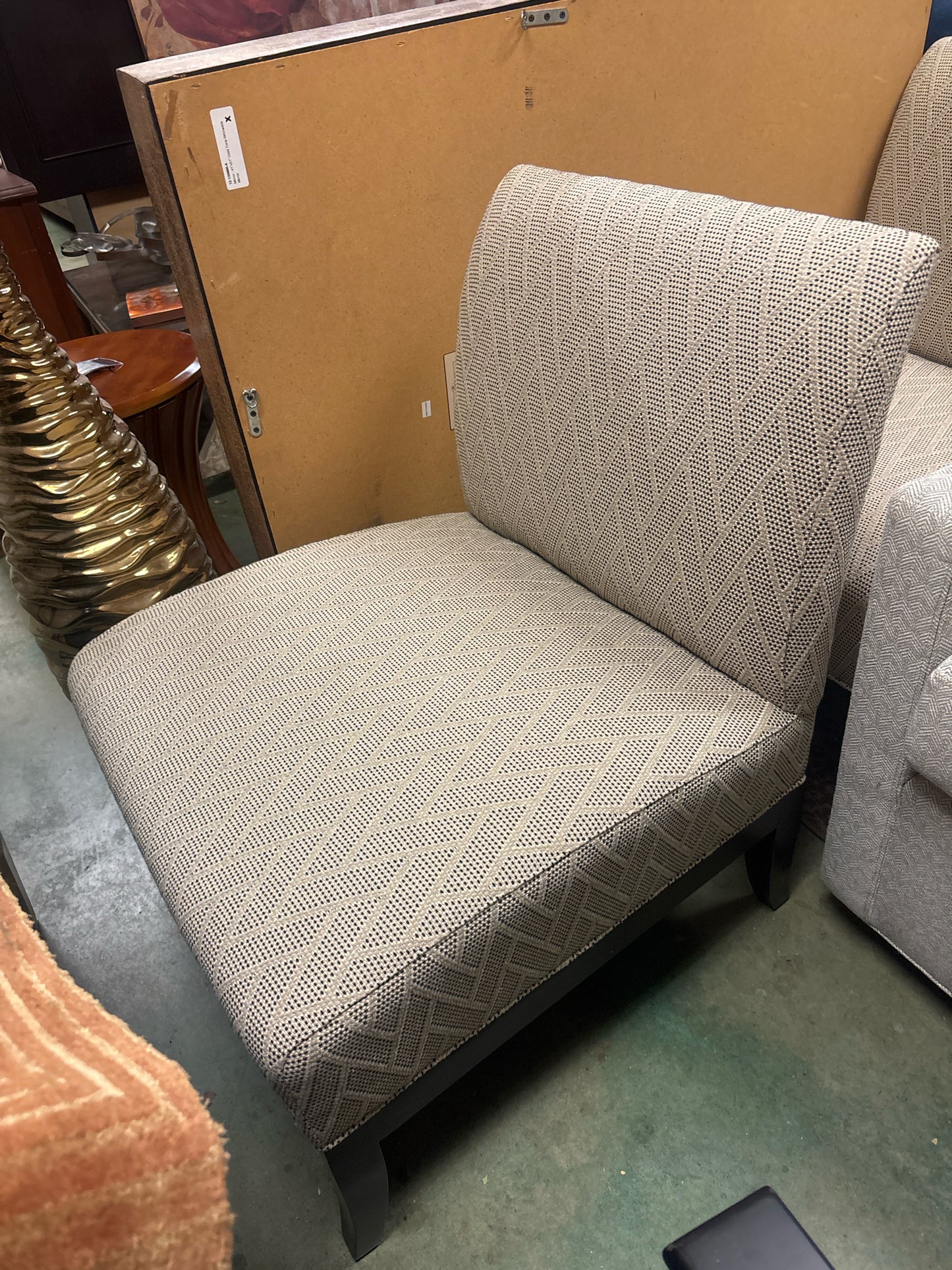 Hickory White Armless Accent Chair w/ Herringbone Fabric