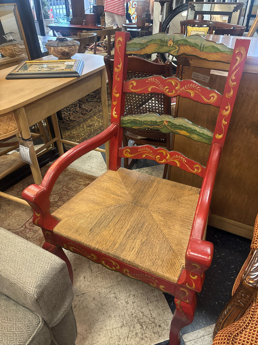 Cowgirls & Lace Hand Painted Red Wood Chair w/ Rattan Seat