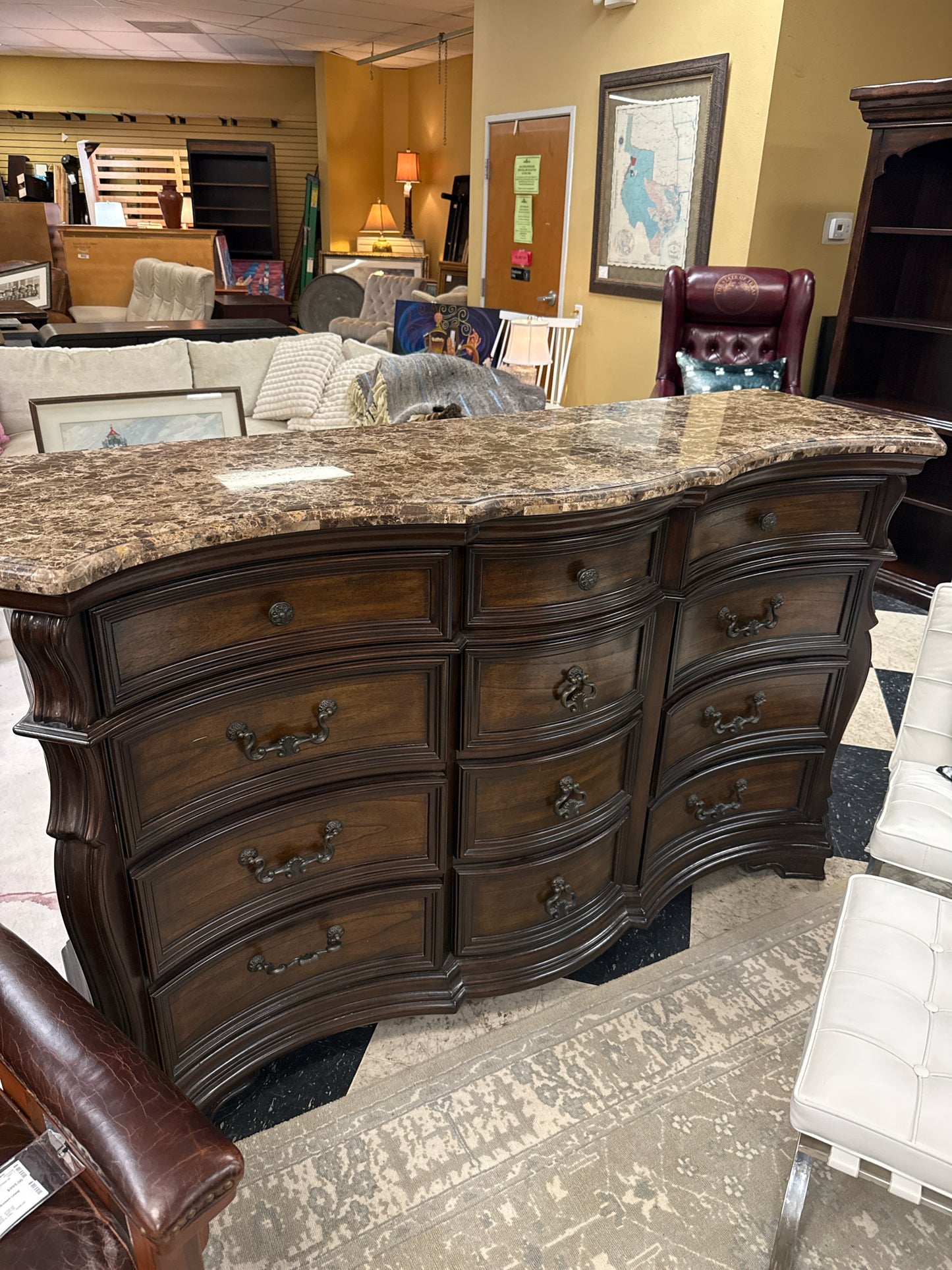 Solid Wood 12 Drawer Dresser w/ Marble Top