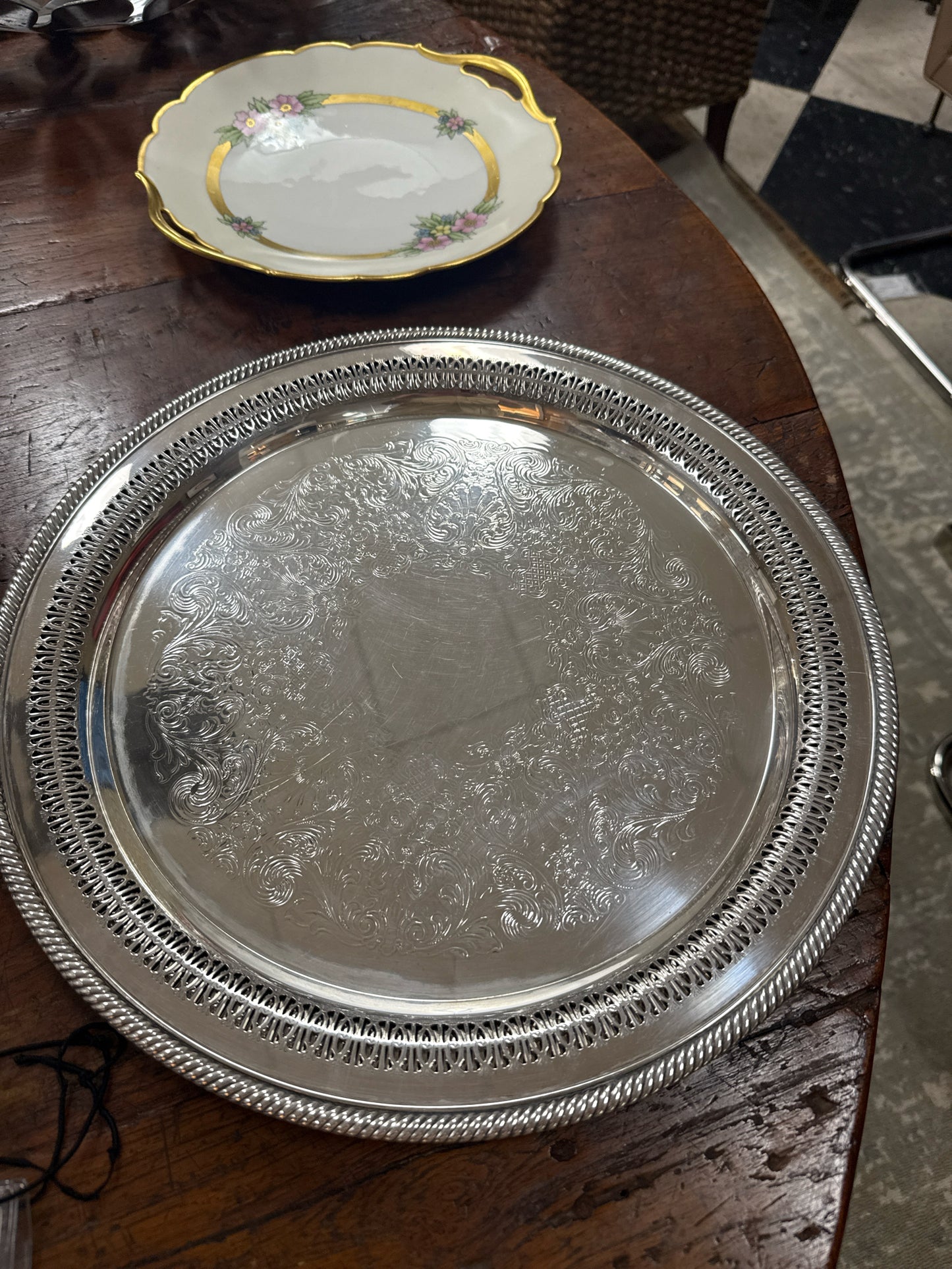 Pair William Rodgers & Son Silverplate Serving Plates w/Detailed Pierced Border