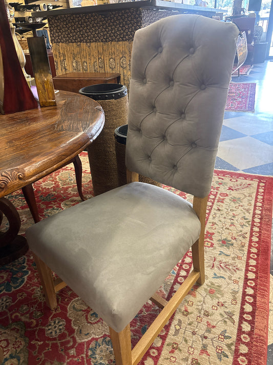 Pair Pottery Barn Grey Suede Side Dining Chairs
