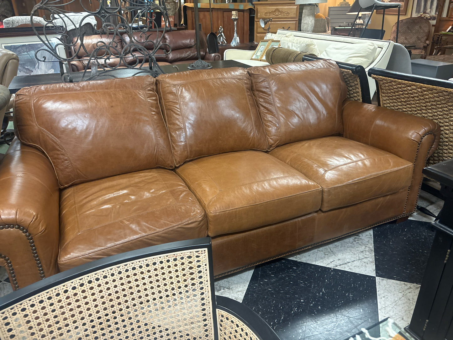 Louis Shanks Brown Leather 3 Seat Sofa 89"