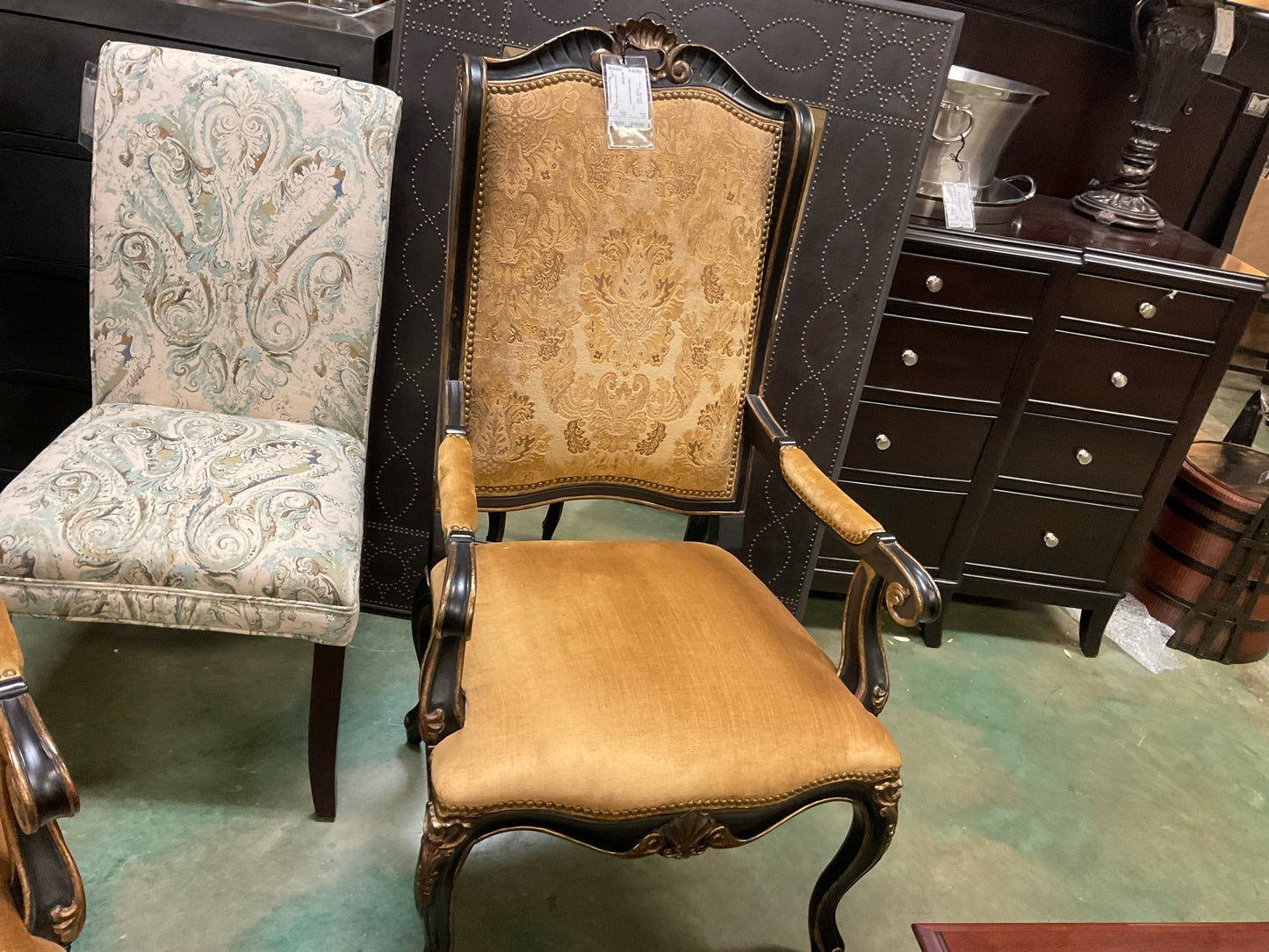 Wing Back Black and Gold Armchair