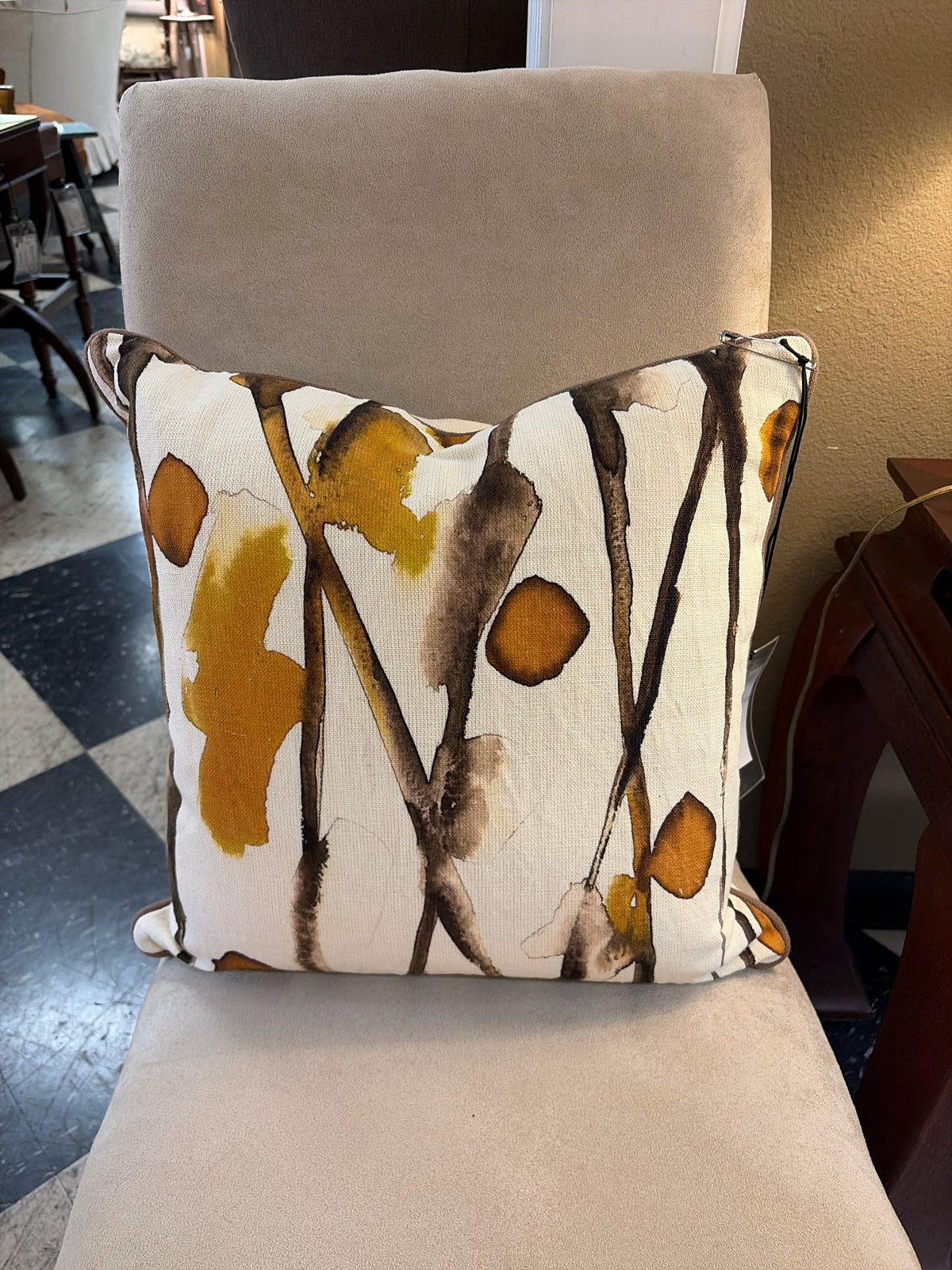 Custom Down Filled Brown/White/Amber Design Pillow