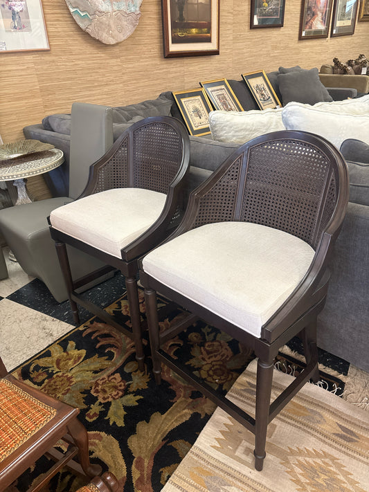 PAIR of Frontgate Paola Swivel Counter Stools w/ Cane Backs