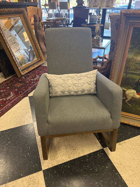 Gray Rocker Chair With Gray Lumbar Pillow