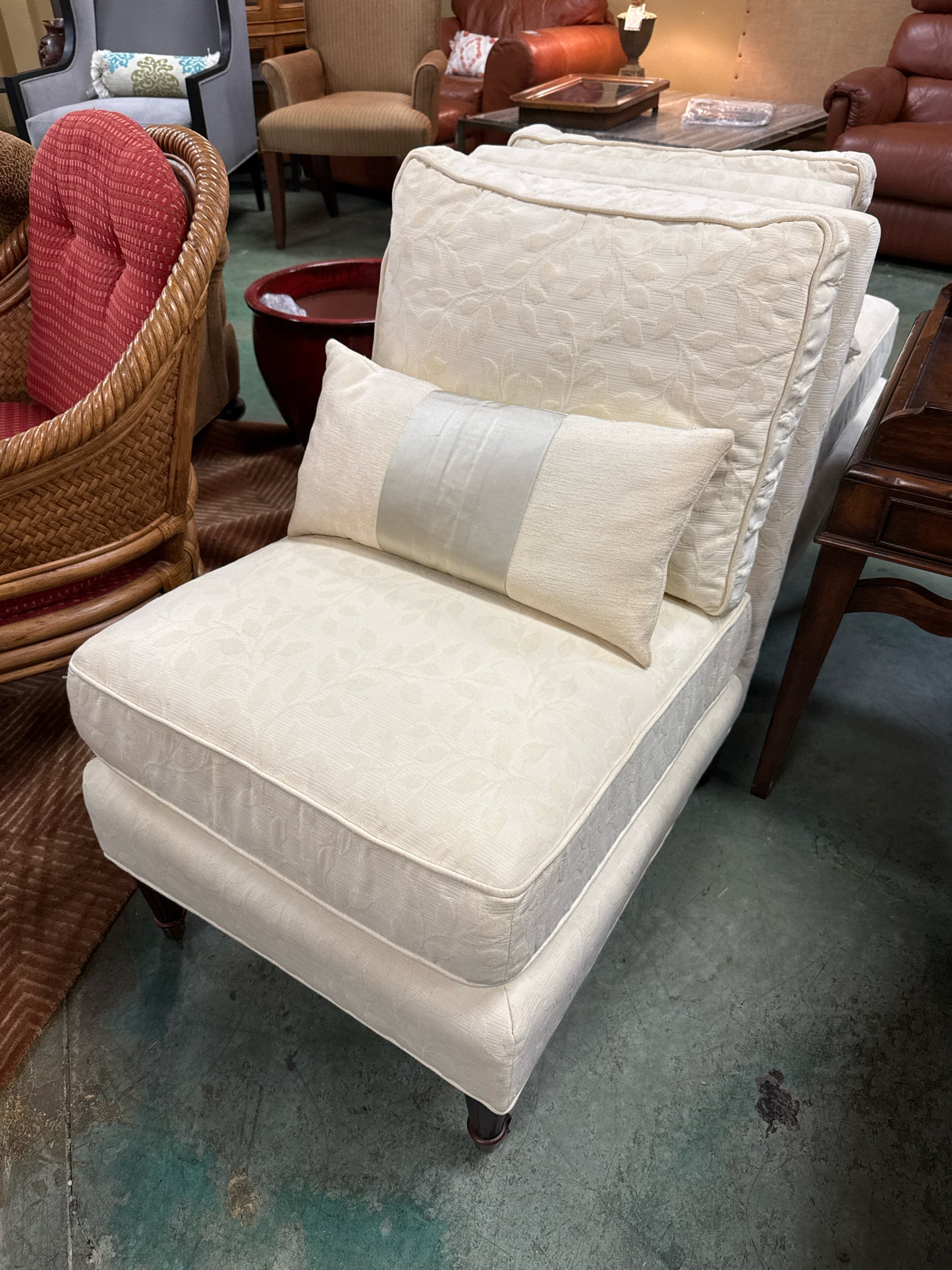 Off-white Custom Down-filled Edwardian-style Chair on/Casters w/Pillow