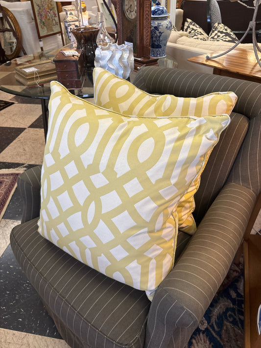 PAIR of Chartruese & Cream Patterned Pillows