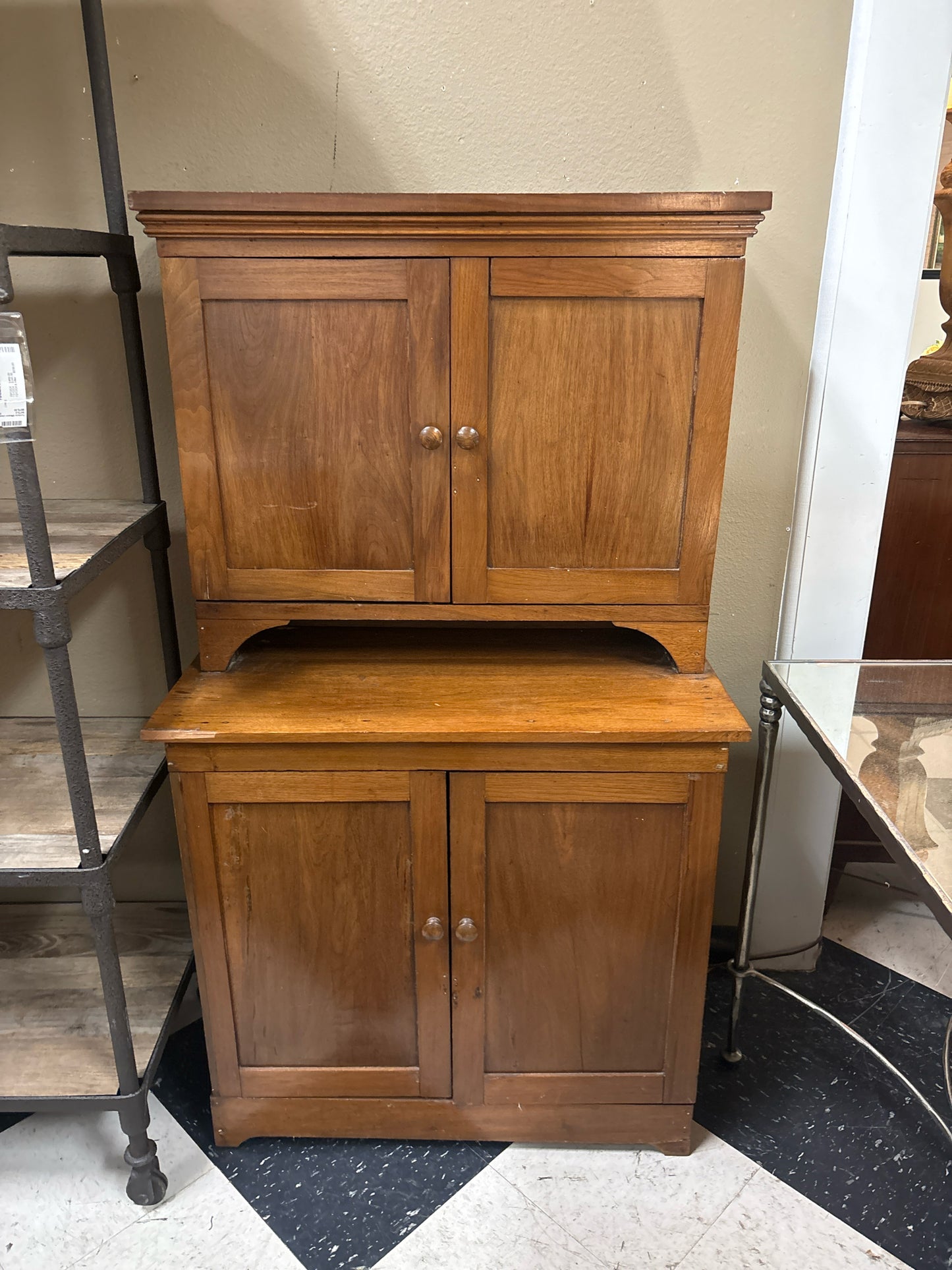 Wooden 4 Door Hutch w/ Shelving