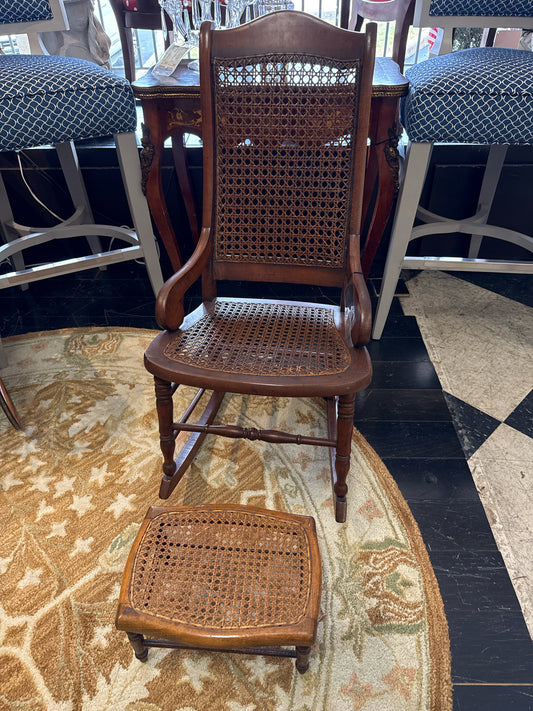 Vintage Cane Rocking Chair w/Matching Cane Footstool