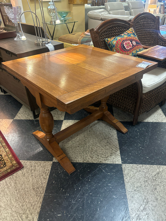 Antique Wood Square Dining Table w/ Extensions Underneath 36x36