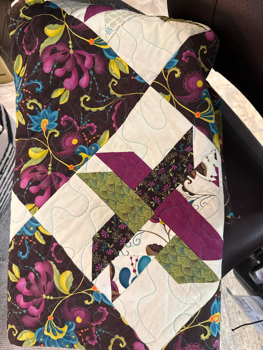 Handmade Quilt Purple/Ivory/Brown/Green/Blue
