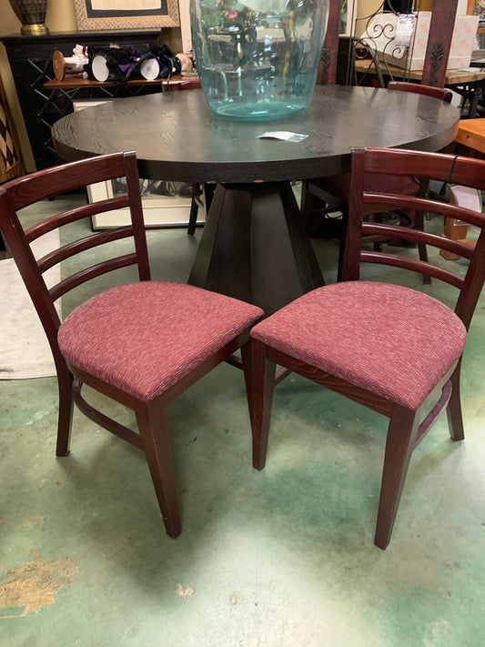 SET of 4 Wooden Chairs w/ Cranberry Upholstered Seats