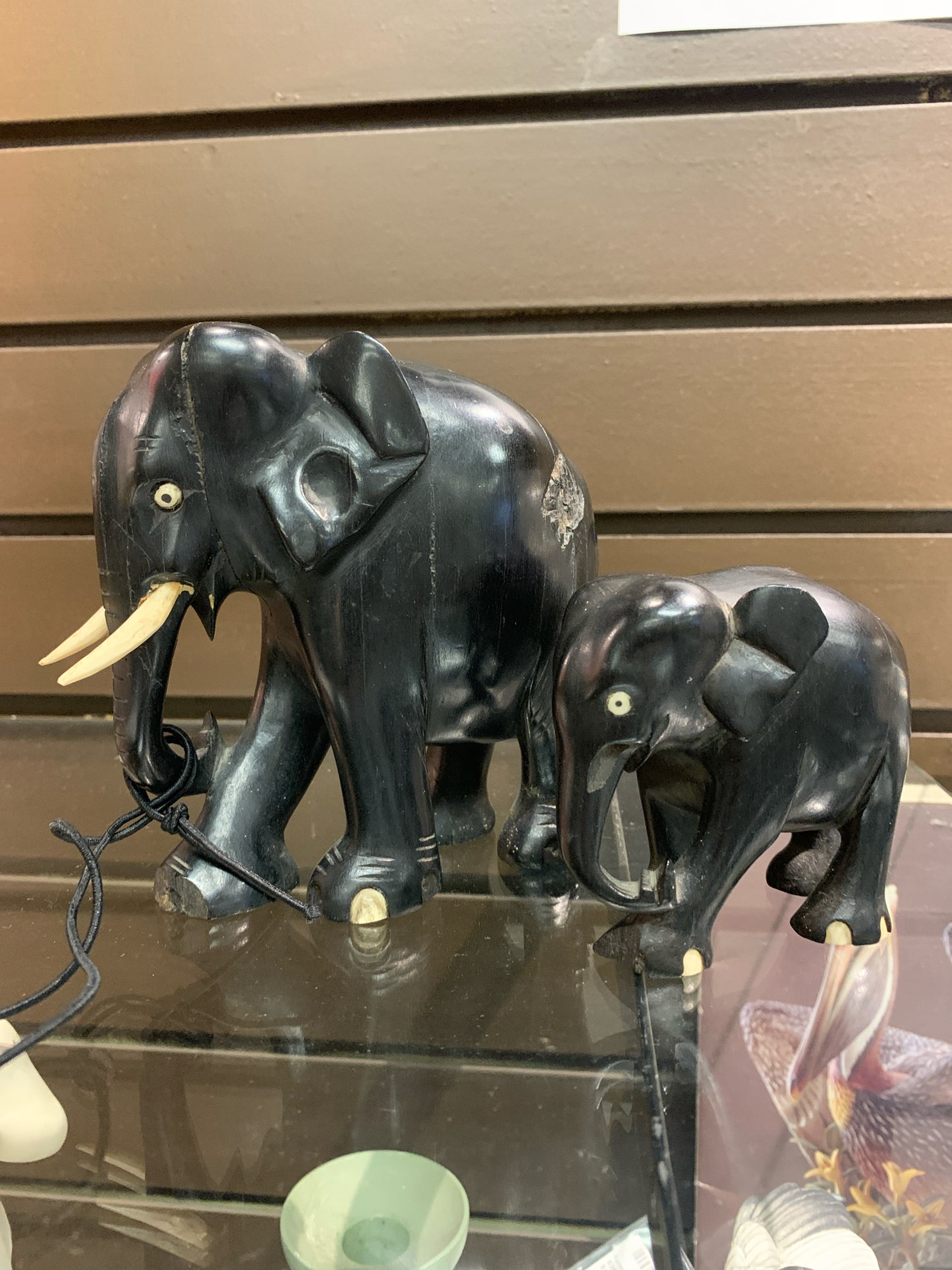 PAIR of Ebony Elephants w/ Ivory Tusks