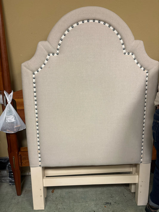 Twin Linen Upholstered Bed w/ Nailheads (HB/Rails/HW attached to rails)