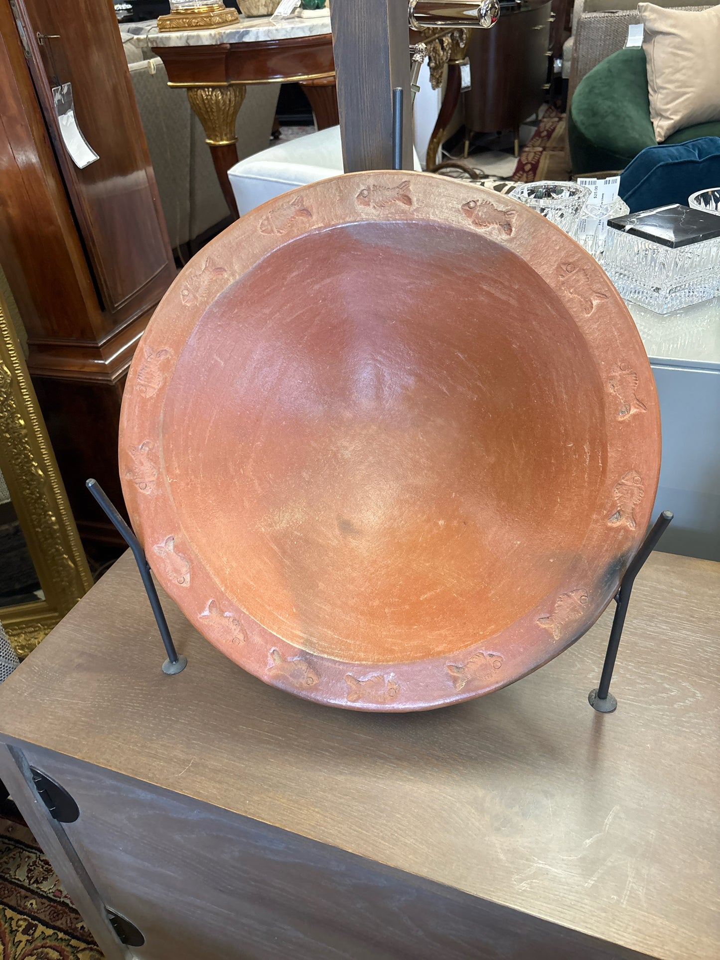 Indonesian Redware Clay Fish Platter w/ Stand