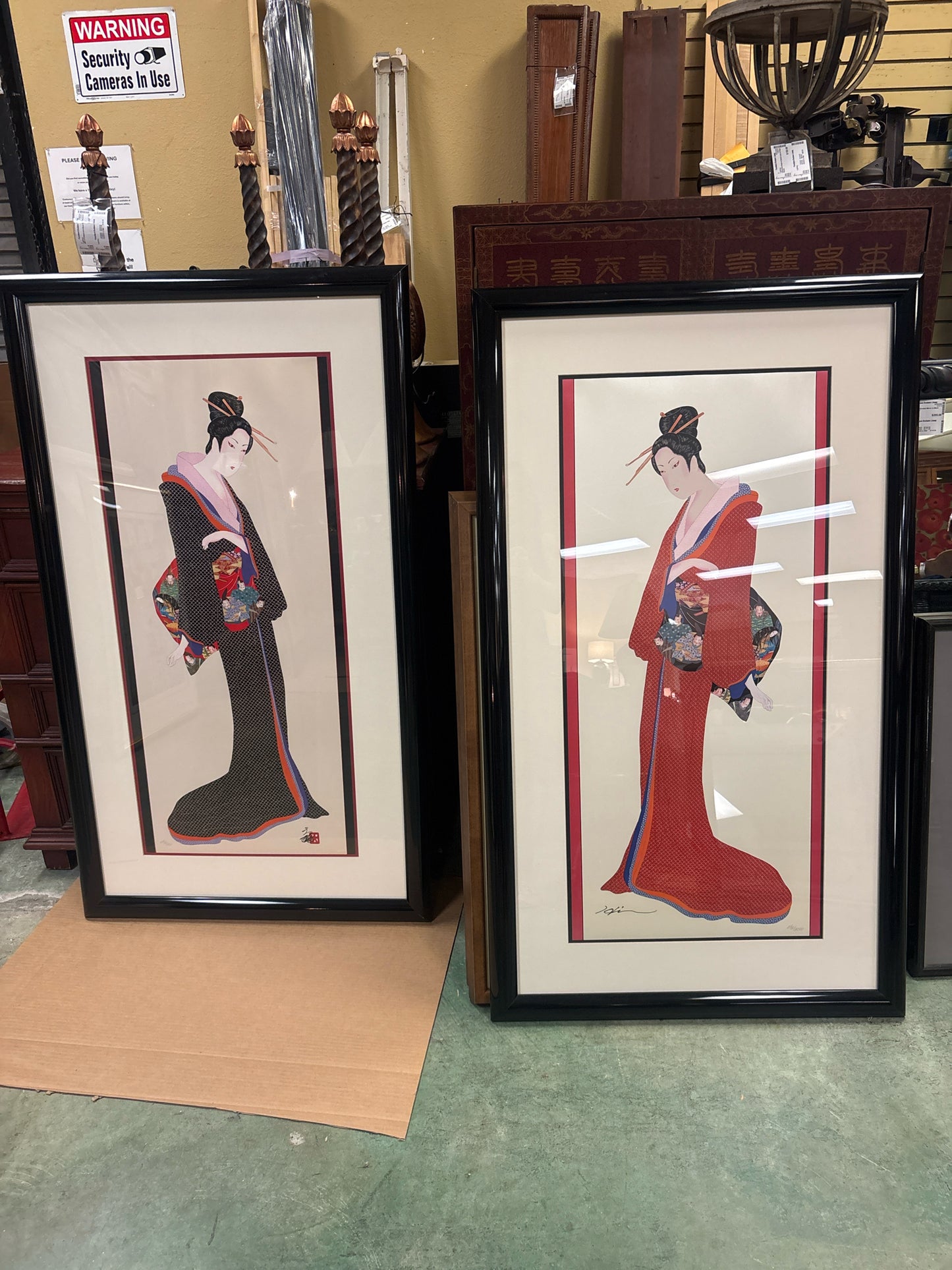 PAIR of Mixed Media Graphic by Hisashi Otsuka Blk Lady & Red Lady w/ COA (30x52