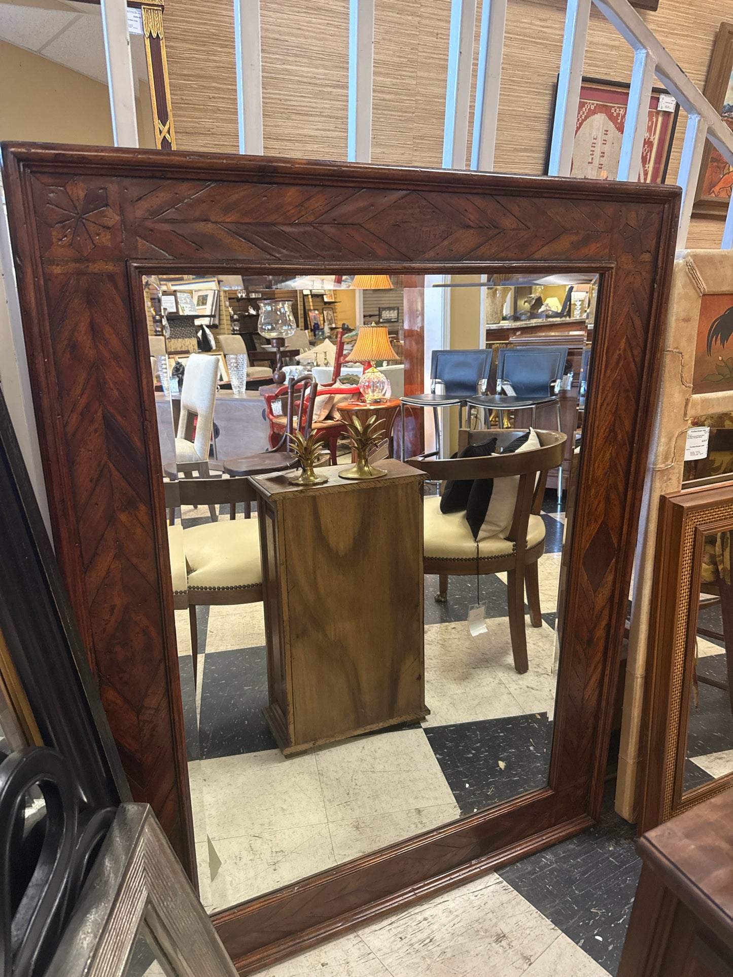 (40x52) Theodore Alexander- Wooden Beveled Mirror w/Inaly