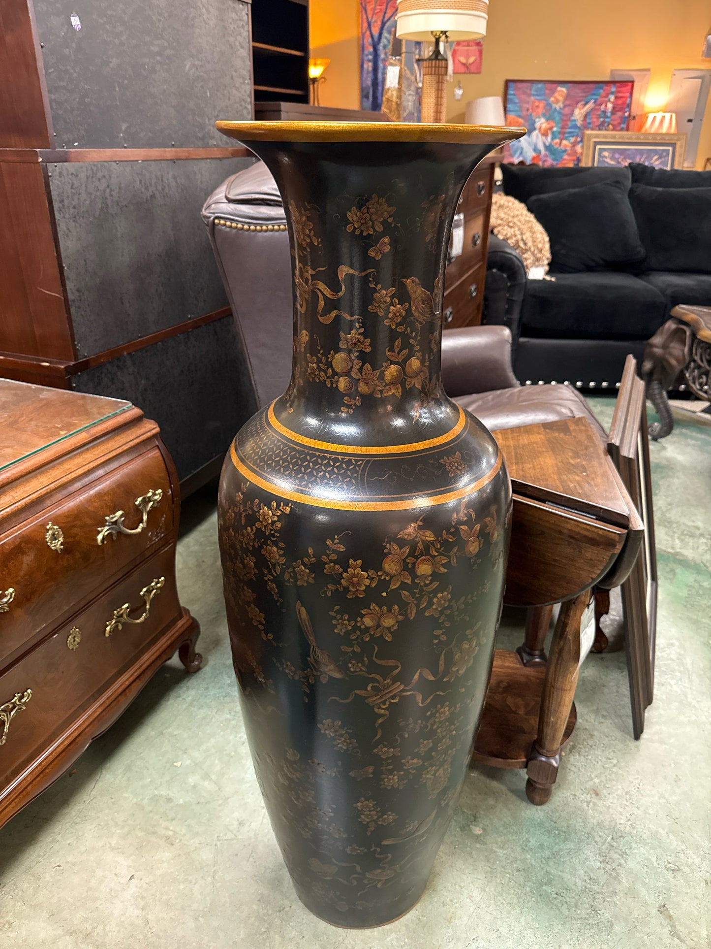 Vietnamese Bronze/Black Design Floor Vase 47"