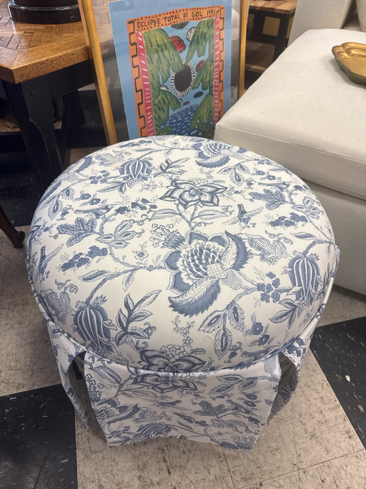 Blue & White Round Skirted Ottoman- One Kings Lane Liza
