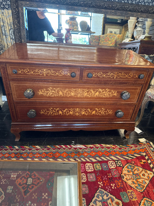 Vintage 4-Drawer Cabinet w/Marquetry Inlay(HW Missing)