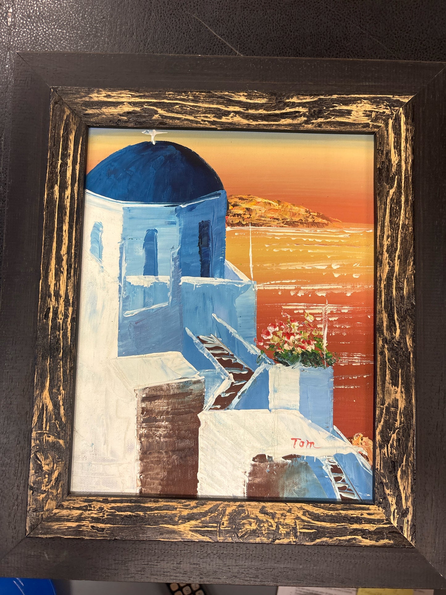 Signed Oil on Canvas Greece Cathedral in Black Frame -12x14