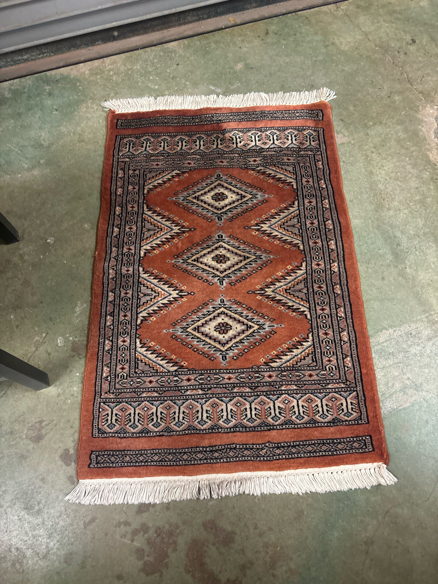 100% Wool Hand Tied Rug (2'x3') -Orange/Black/Beige