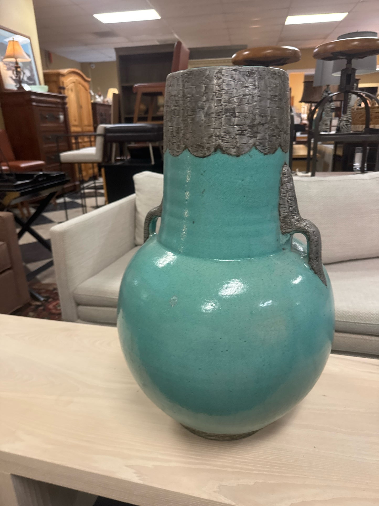 Antique Turquoise Moorish Pottery Vase