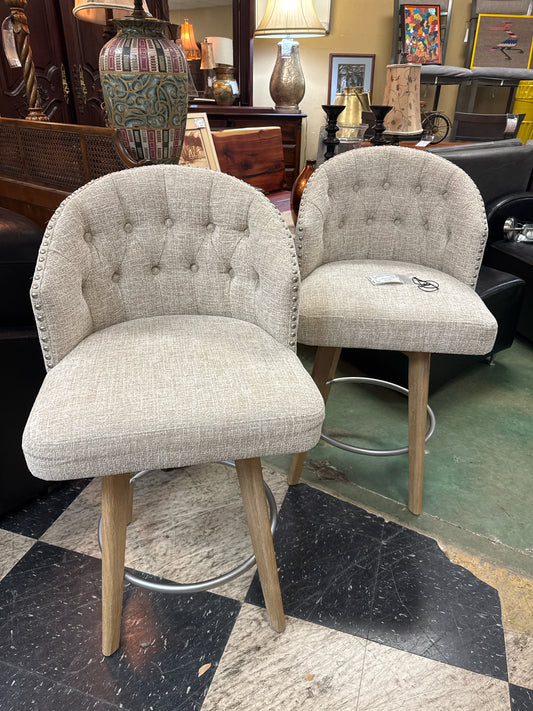 SET of 4 Madison Park Swivel Counterstools Cream/Tan w/Silver Nailhead