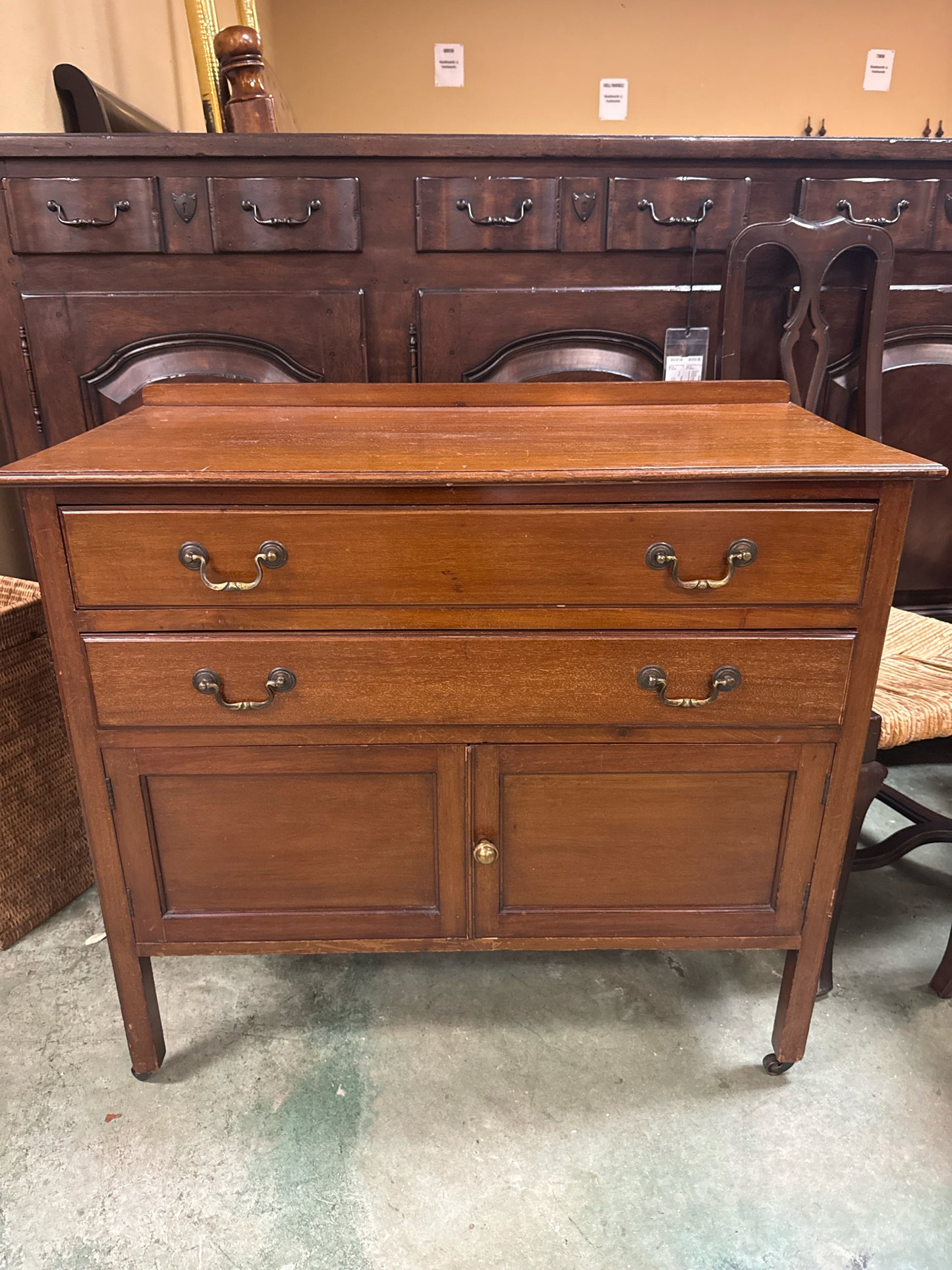 Antique Chest of Drawers w/2 Drawers and 2 Doors on Casters