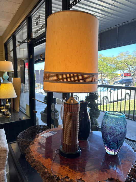 32"H Mid-Century Woven & Wood Lamp