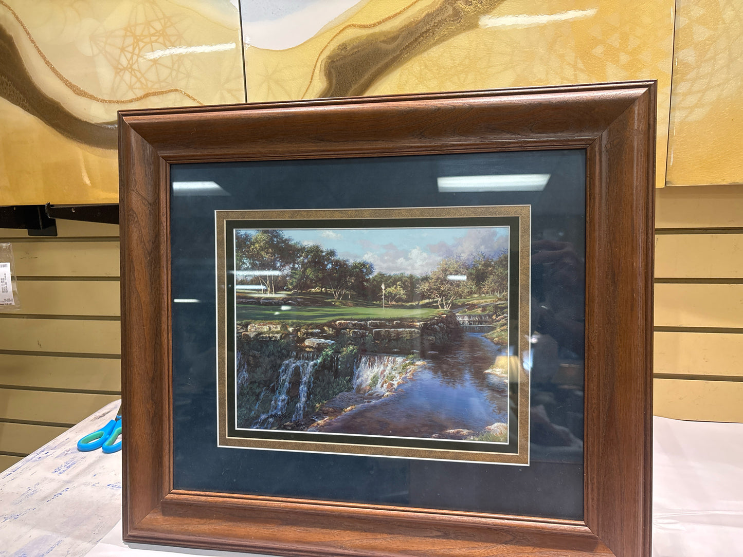 Larry Dyke- "The 16th at Barton Creek" Brown Wood Frame 19x22 (see COA)