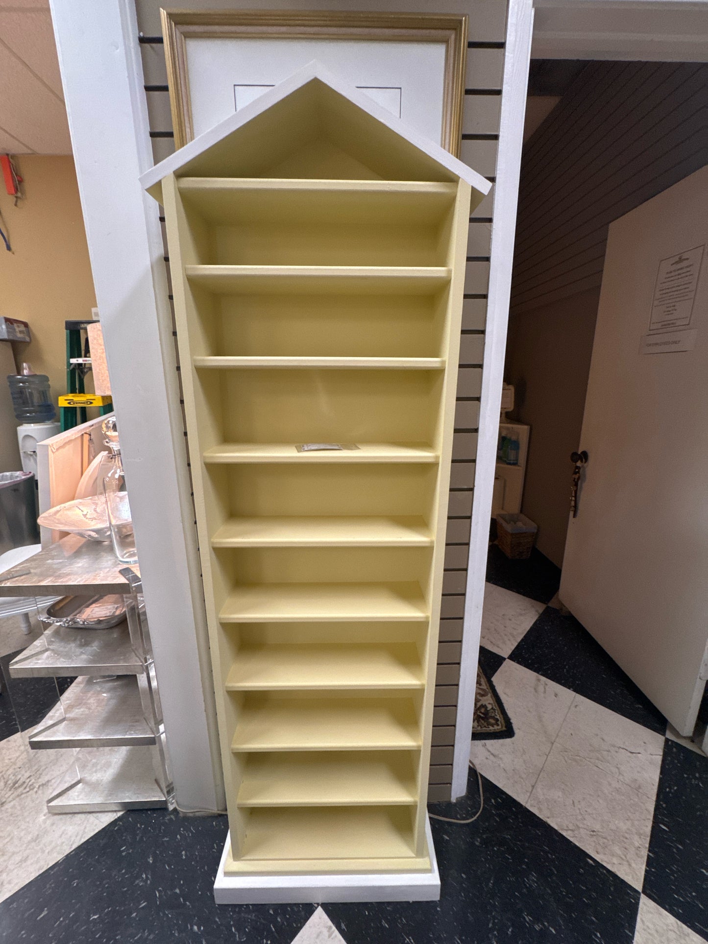 Tall Yellow Wood Shelves w/White Trim