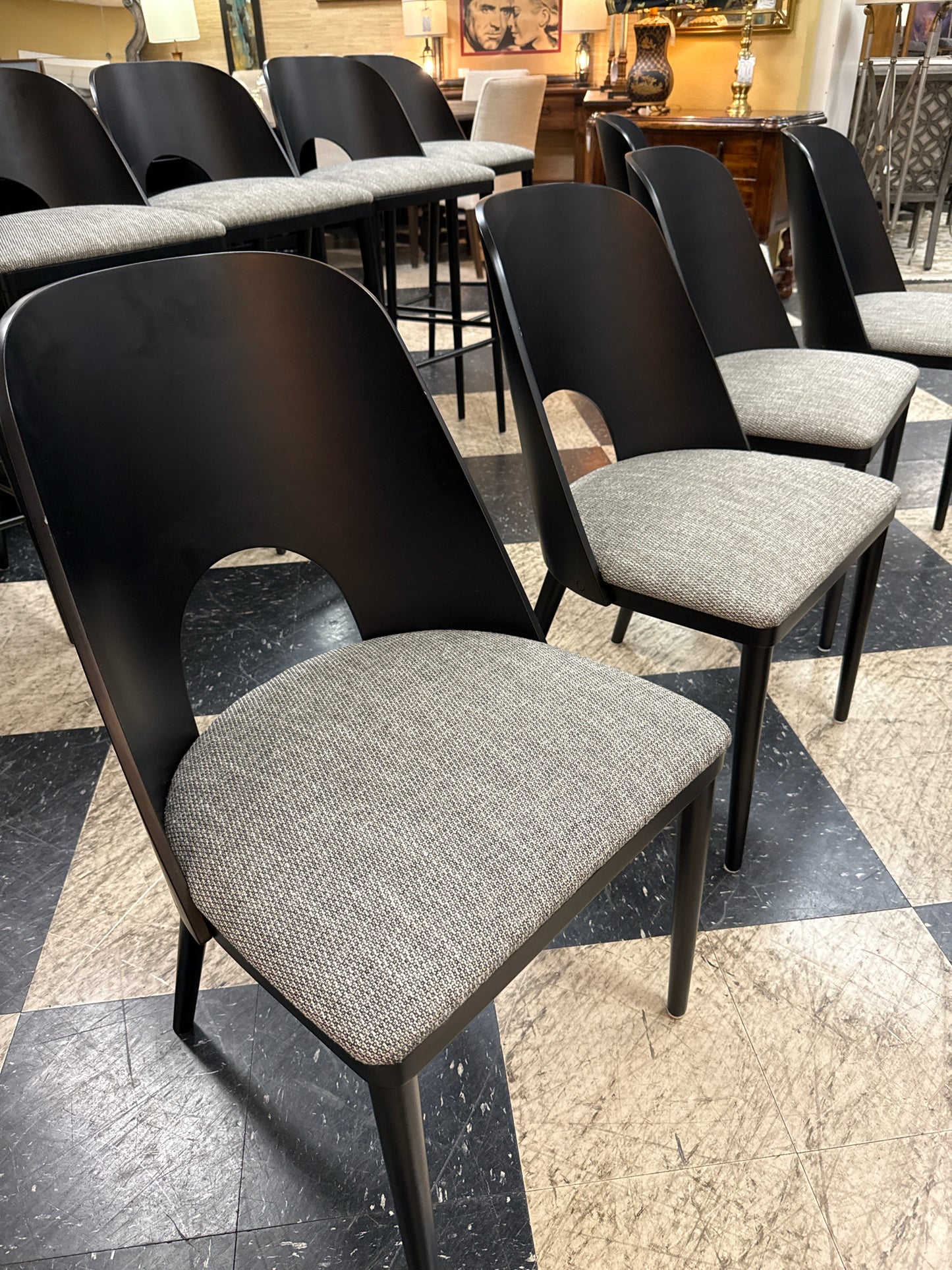 Set of 5 Arhaus Black Round Back Dining Chairs