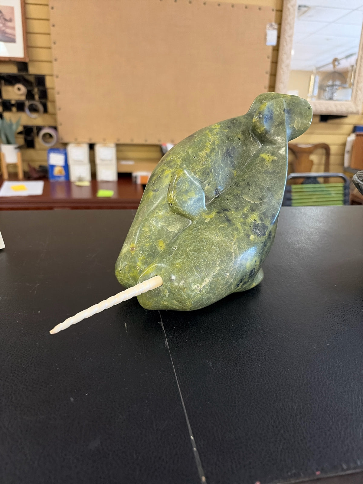 Hand Sculpted Serpentine Norwell w/Tusk by Eskimo Art
