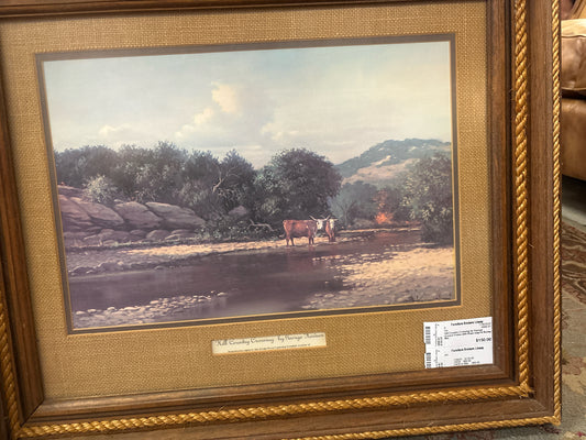 Hill Country Crossing by George Kovacs Frame with Rope edge & Burlap Mat