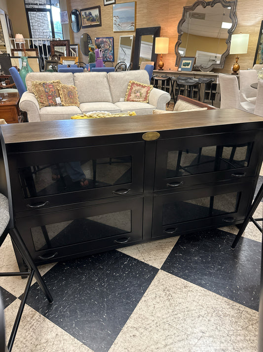 Four Hands Rockwell Console w/ Glass Doors Black Antique Iron(64x15x34+1)